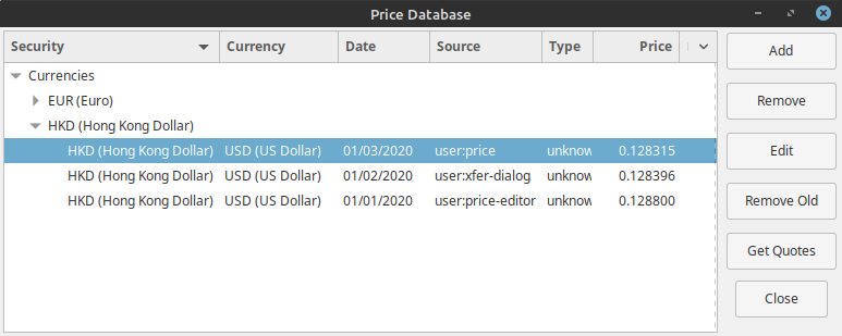 The Price database after transfer of funds back to US account