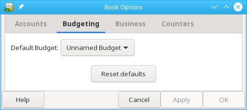 The Book Options window, Budgeting tab