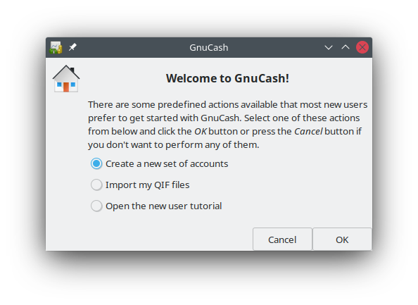 “Welcome to GnuCash!” Screen