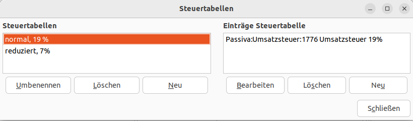 Steuertabellen verwalten
