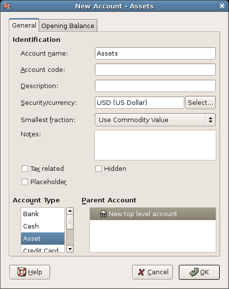 Creating an Assets account