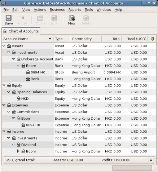 Chart of Accounts for international stocks