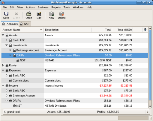 Example of dividend reinvestment transactions