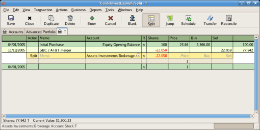 Example of moderate stock split transaction in the stock's register