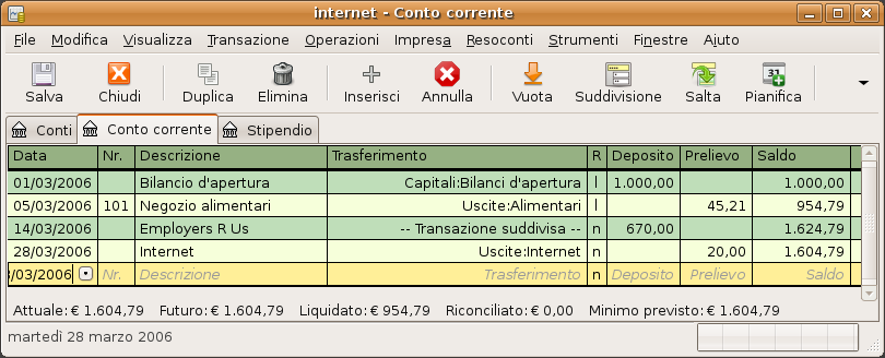 Passo 1: creazione della transazione pianificata dal libro
		mastro