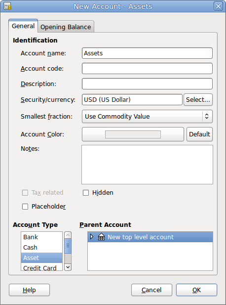 Creating an Assets account