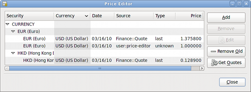 Price Editor window