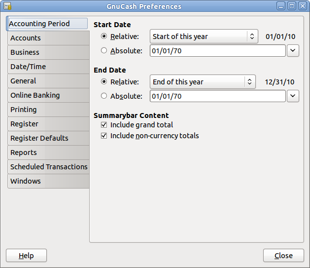 The Accounting Period tab