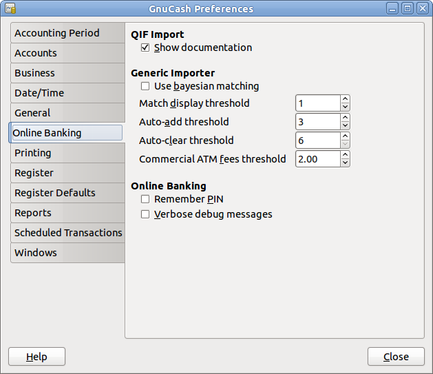 The Online Banking tab