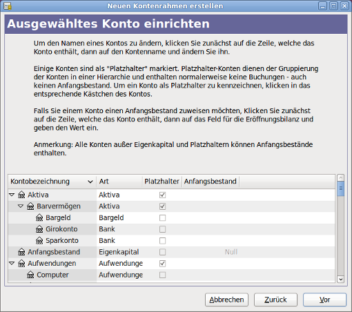 Der Neuen Kontenrahmen erstellen Assistent - Konten einrichten