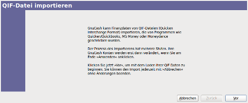 Der QIF-Datei importieren Assistent
