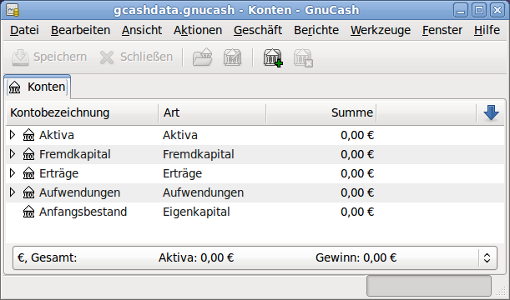 Kontenübersicht mit den vom Assistenten erstellten Konten