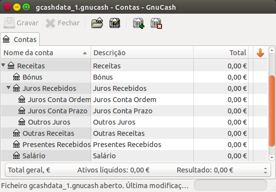 Contas predefinidas de receita