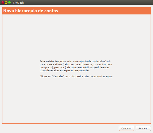 O assistente Nova hierarquia de contas