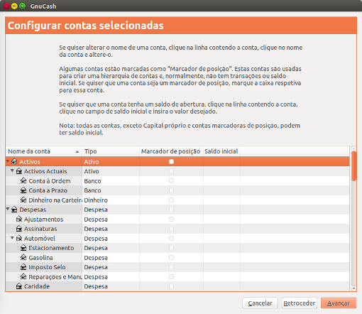 O assistente Nova hierarquia de contas - Configurar