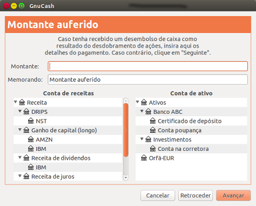 Passo 4 do assistente de desdobramento de ações - montante auferido.