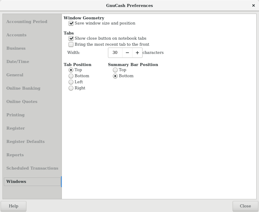 The Windows tab