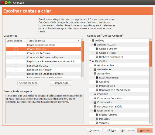 O assistente Nova hierarquia de contas - Contas