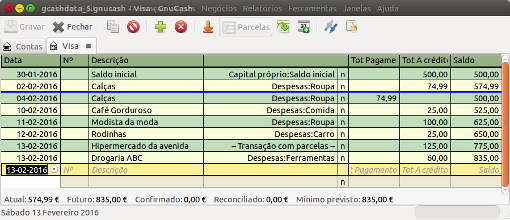 Compras iniciais com o cartão de crédito