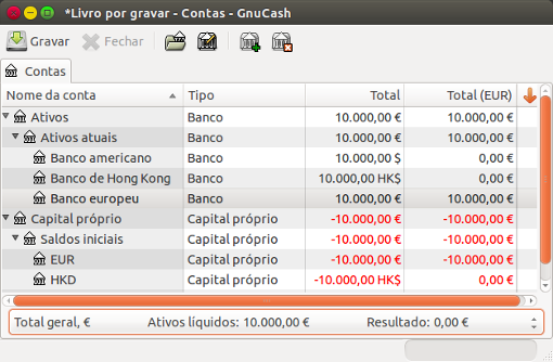 Configuração inicial de contas bancárias com múltiplas moedas