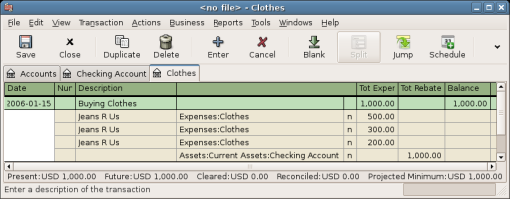 Purchase Of 3 Jeans In Expenses:Clothes Account In Transaction Journal Mode