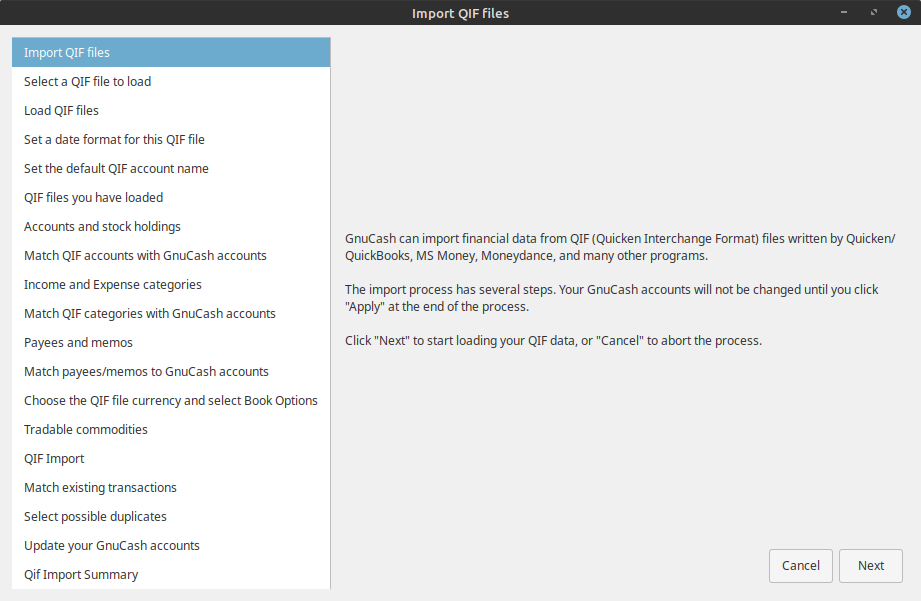 The Import QIF Files Assistent