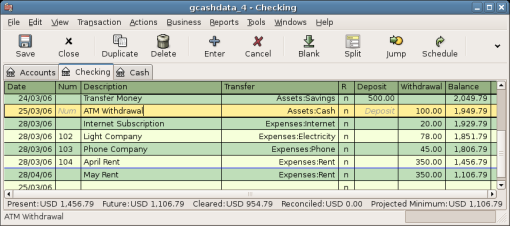 The Checking Account Register With An ATM Withdrawal