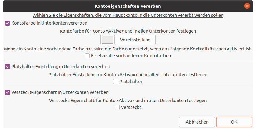 Kontoeigenschaften vererben