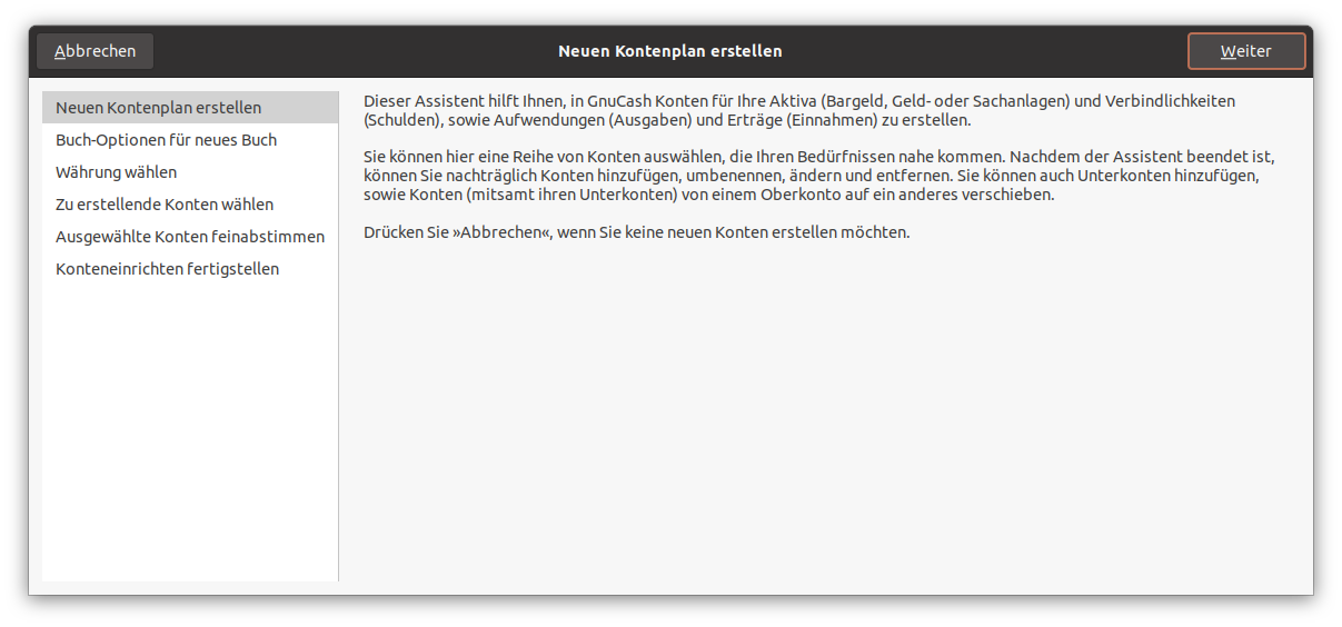 Der Assistent „Neuen Kontoplan erstellen“