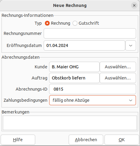 Eine neue Rechnung erstellen