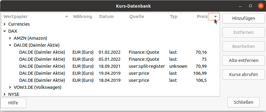 Die Kurs-Datenbank